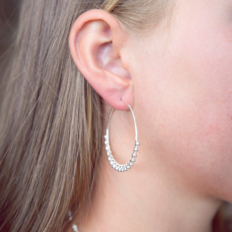 HALF BEADED HOOPS