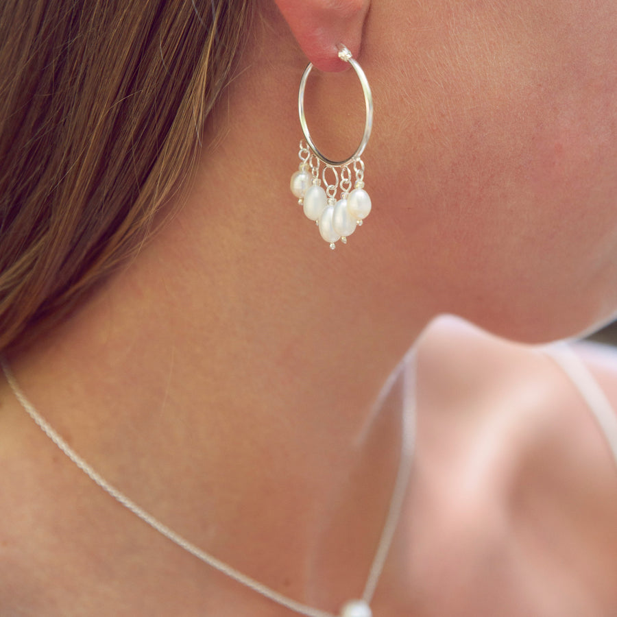 BEADED PEARL HOOPS
